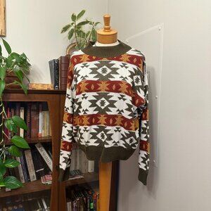 Vintage Western Print Sweater
